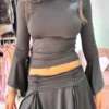Skort de Microfibra con Frunce y Picos – Negro