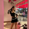 Falda Zarina con Plumas – Negro | Cápsula Vanitty