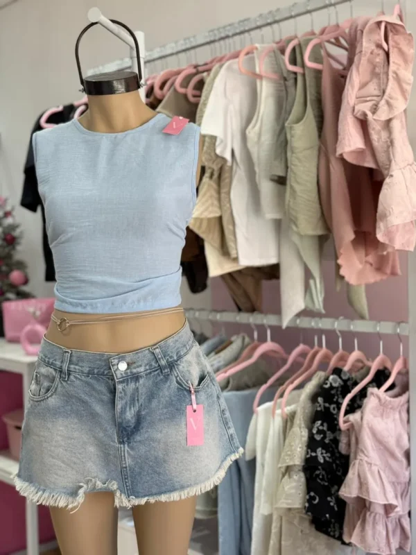 Blusa de Lino con Lazo – Color Cielo