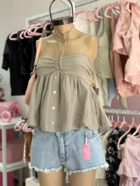 Blusa Strapless de Bambula con Volados