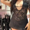Vestido de Encaje con Volados – Negro
