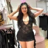 Vestido de Encaje con Volados – Negro