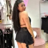 Vestido de Encaje con Volados – Negro