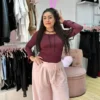 Blusa de Microfibra con Mangas Oxford y Espalda Descubierta