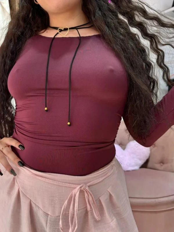 Blusa de Microfibra con Mangas Oxford y Espalda Descubierta