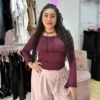Blusa de Microfibra con Mangas Oxford y Espalda Descubierta