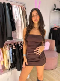 Vestido Strapless con Tira y Argollas – Chocolate