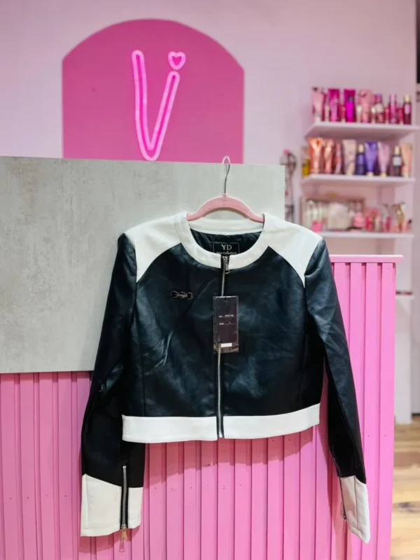 Campera de Eco Cuero Bicolor – Blanco y Negro | YD