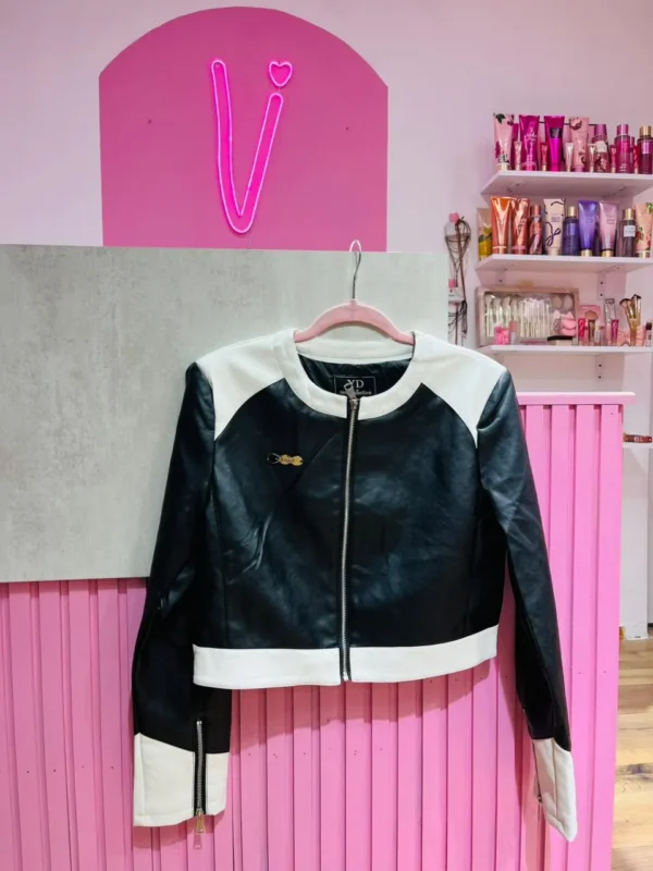 Campera de Eco Cuero Bicolor – Blanco y Negro | YD